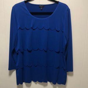 Talbots Royal Blue Top/Blouse with Scalloped Detail and 3/4 Sleeves